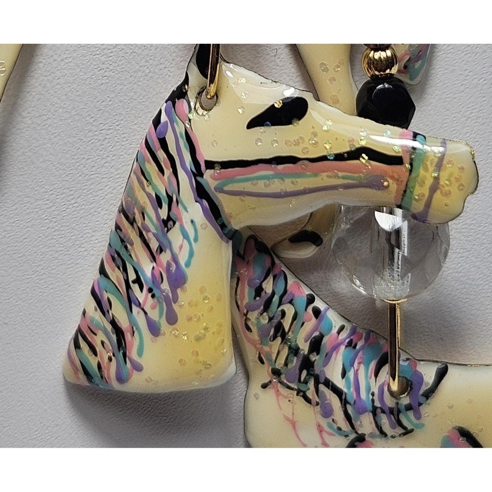 Vtg 1989 Lunch at the Ritz "Thoroughbred" Horse Earrings Multi-Tiered Dangle - Picture 6 of 16